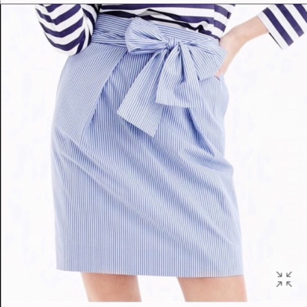Jcrew Pleated Blue Striped Skirt with Bow